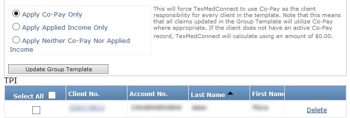 7) When you have entered all the required information, click the Update Group Template button to apply that information to all of the claims in the group.
