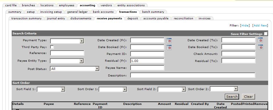 Nexsure Training Manual - Accounting Confirming the Payment Left on the Client s Account Access the client s account by clicking the SEARCH link on the Primary menu, enter a few characters of the