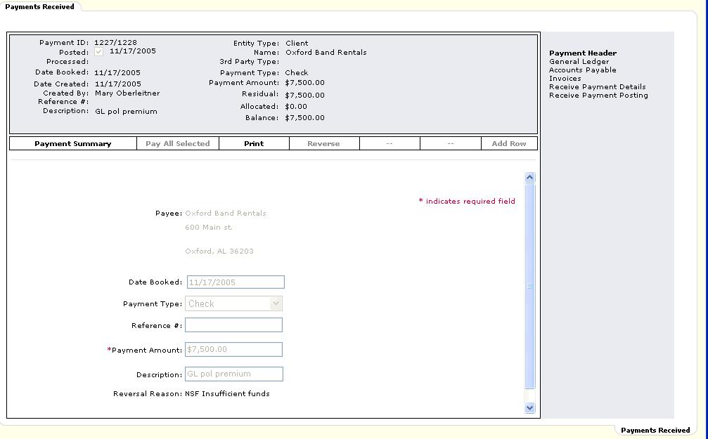 Nexsure Training Manual - Accounting On the Payment Summary screen, notice that there are now two Payment ID numbers with a slash (/) between them. These numbers reference each other.