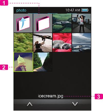 Photo Mode Browse for and play your photo files. PHOTO Browser Controls When you choose Photo mode from the Main menu, you will see the Photo Browser screen.