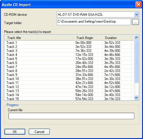 Importing and recording audio files 7.2 Importing from an audio CD To import CD tracks from an audio CD, proceed as follows: 1. Insert the audio CD in a CD drive. 2.