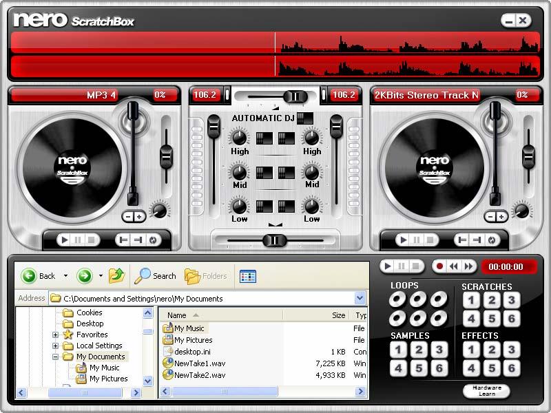 Nero ScratchBox 13 Nero ScratchBox With Nero ScratchBox you can insert an audio clip in the track. Nero ScratchBox consists of two virtual turntables on which audio files can be played.