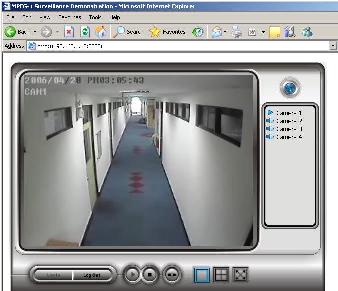 32-CH Surveillance System Live Viewer IP address of the Server Cameras Log In / Log Out Play / Stop Disconnect Grid View Web View IP of the server: Open Internet Explorer and enter the IP address of