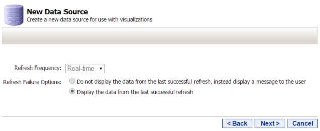 If the message option is selected, viewers will see a message that informs them that the data source is currently not avaible when they view the visualziation while the data source is unavailable.