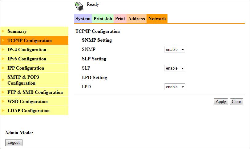 Item [SNMP Setting] [SLP Setting] [LPD Setting] Description Specify whether to enable or disable SNMP.