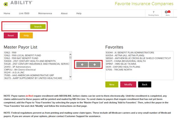 2. Use the Search feature to enter partial names or numbers that can help you limit the companies that display on the Master Payer List.
