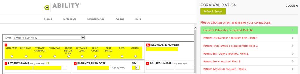 2. On the Payer page, click the drop-down arrow in the Payer field and select an insurance company from those that appear (Figure 41).