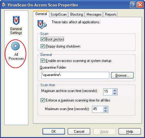 Configuring the On-Access Scan Settings 1. Return to the VirusScan Console window. 2.