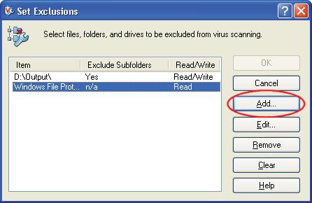 In the Set Exclusions dialog box, click Add. 7. Click Browse. 8.