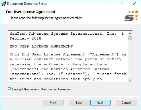 3. Click the checkbox to accept the End-User License Agreement and then click Next.