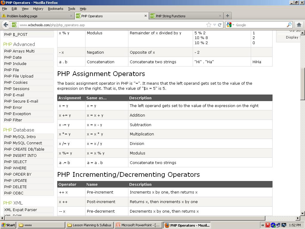 PHP Assignment Operators The basic assignment operator in PHP is "=".