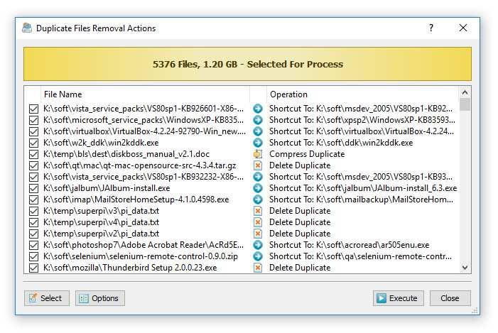 7 Executing Duplicate Files Removal Actions Once finished selecting duplicates and removal actions, press the 'Execute' button to see the duplicate files removal actions preview dialog.