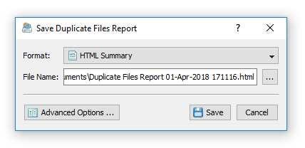 8 Saving Duplicate Files Reports DiskBoss allows one to save duplicate files search reports into a number of standard formats including HTML, PDF, Excel, XML, text and CSV.