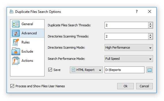 19 Advanced Duplicate Files Search Options The DiskBoss duplicate files finder provides a large number of advanced options allowing one to customize duplicate files search operations for