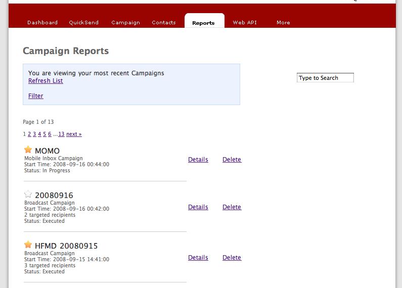 Reports: Overview Reports contains the information on all the Campaigns that you had created before.