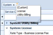 An example of this is the Service Group Water line under System: Utility Billing, choosing an account number for this line will cause all water charges to go to this number unless otherwise assigned