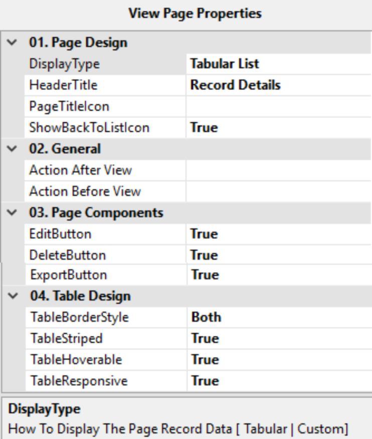 Page Properties (View) Contd Page Components: Edit Button: Edit Button Enable record editing. Delete Button Enable record deleting. Export Button Enable export for displayed records.
