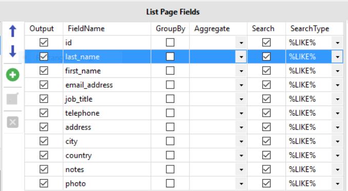List page(page Fields) Search: untick the section you wouldn t like to be searchable on the table. Search Type: Select the compare method to be used for a column when searching for record.