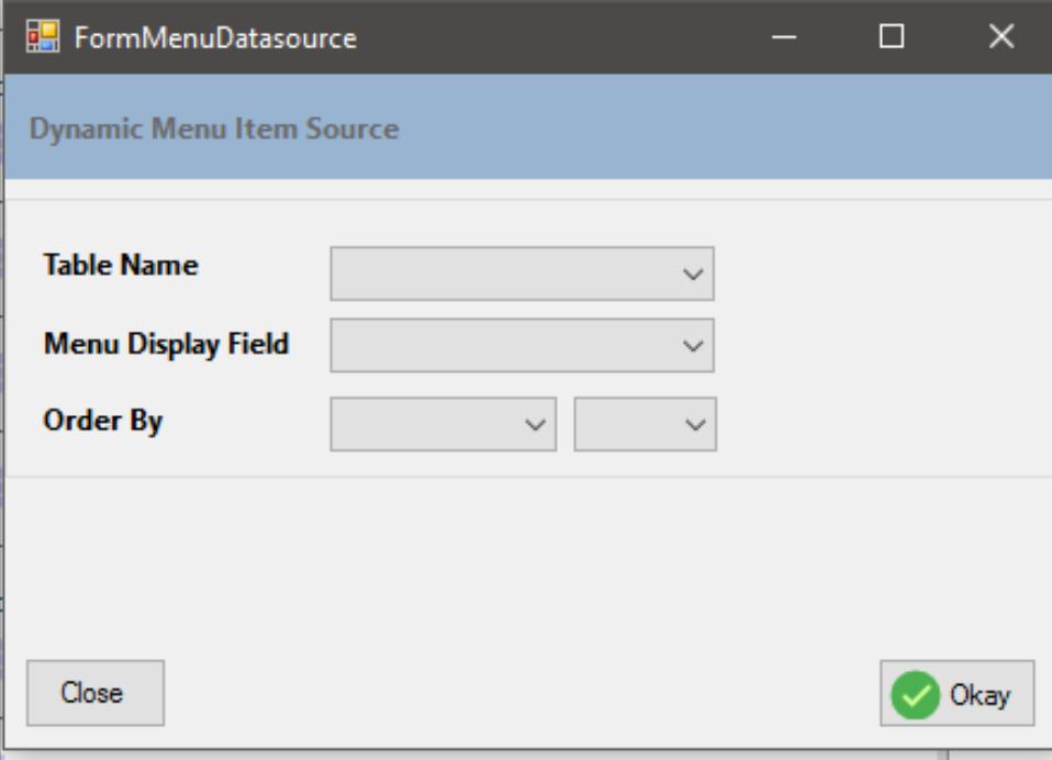 Page Components (Menus dynamic-menu) Click Menu Data Source to open the Form Menu Data Source windows Menu link path, Menu Label