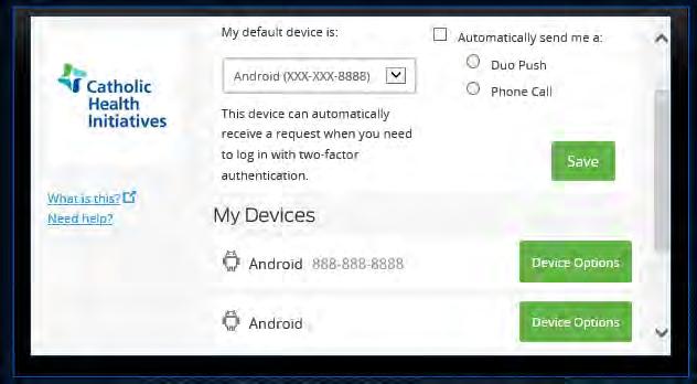 c) If you choose Device Options, you will have the ability to Reactivate Duo Mobile or Change the Device Name.