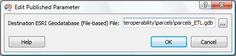 gdb in the Geodatabase text box to complete the path and click Open. 7. Click OK. The Edit Published Parameter dialog box closes. Save and rename the tool 1. Click File > Save to save the tool. 2.