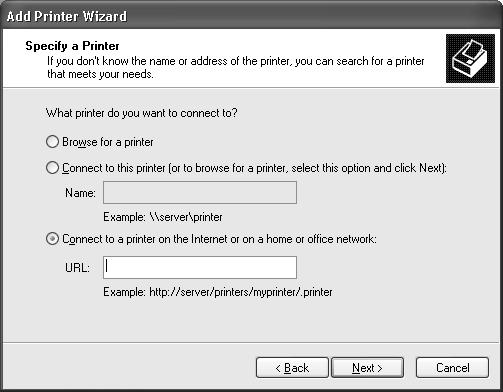 Internet printing 1. Click Start, click Control Panel, click Printers and Other Hardware, and then click Printers and Faxes. 2.