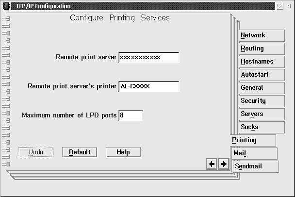 . Enter the IP address of the print server in the Remote print server box and the name of the remote