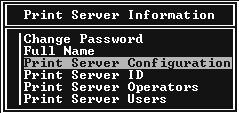 Creating a print server 1. From the Available Options screen, select Print Server Information and press Enter. 2. Press the Insert key on your keyboard and type the print server name. Press Enter.