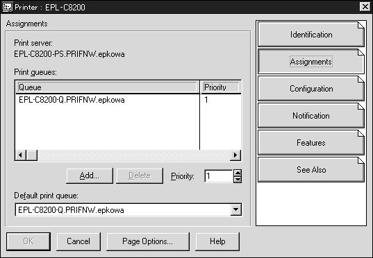 7. In the Printer dialog box appears, click Assignments and then click