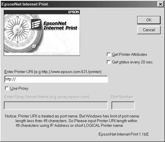 4. The following screen appears. The address you set here becomes the port for Internet printing. Make the settings described below.