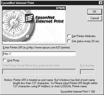 7. The following screen appears. The address you set here becomes the port for Internet printing. Make the settings described below.