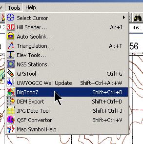 Page 4 E3). Now Click Tools and Select the Big Topo7 Tool. E4). By clicking in the box under the word Center Coordinate, the program knows that is the element you are giving it.