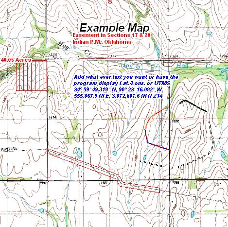 Page 6 E6). Now to use the map, you close the Preview and Load this new 2 Mile Big Topo Map. Below you can see where I added some text. ( You select the font, color, size, rotation, etc.