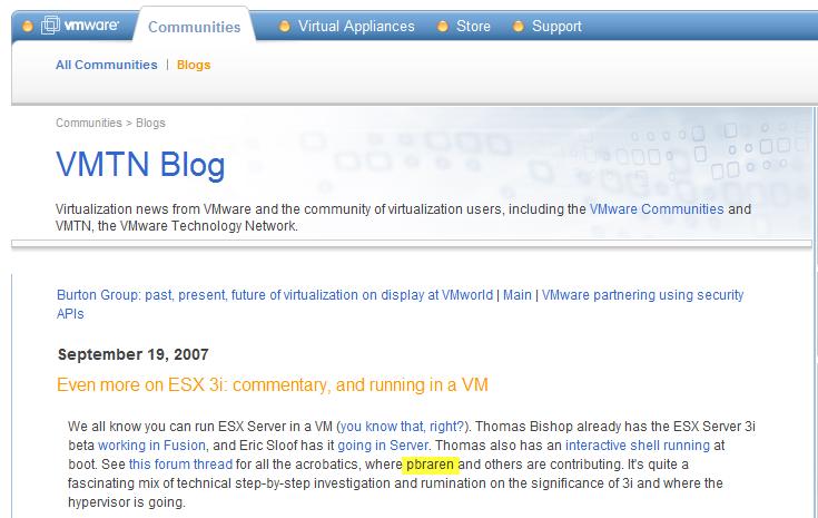 Attended VMworld 2007, where a USB key was given to all attendees with a beta of ESXi.
