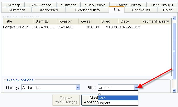 4. To view paid bills, use the Blls drop