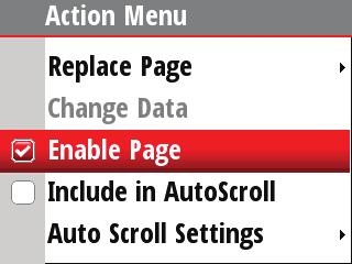 Enabling data pages To make a data page available via the Page key you will need to first ensure it has been selected as one of the seven available pages.