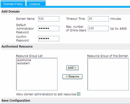Figure 9 Create a domain Create domain h3c. The domain administrator named administrator is generated by default.