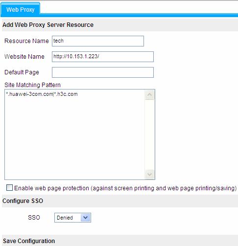 users from accessing the protected Web servers. Select Resource > Web Site from the navigation tree to enter the Web proxy management page.