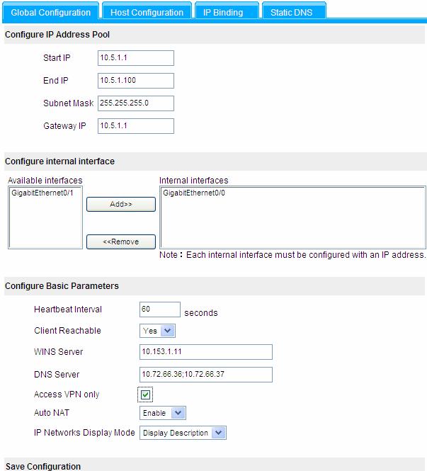 3) Select the Host Configuration tab to configure the IP host resource. Configure the accessible host as 10.154.2.44/32. 4) Select the Global Configuration tab.