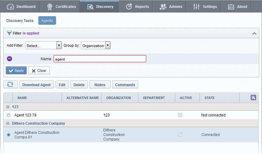 Select 'Organization' or 'Department' in the 'Group by:' drop-down. Click the 'Apply' button.