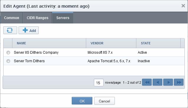 The Servers tab displays the list of Servers for which the agent is configured for auto-installation of certificates.