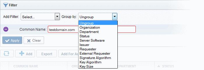 down. Organization Select the Organization and/or the department to which the certificate belongs, from the 'Organization' and 'Department' dropdowns.