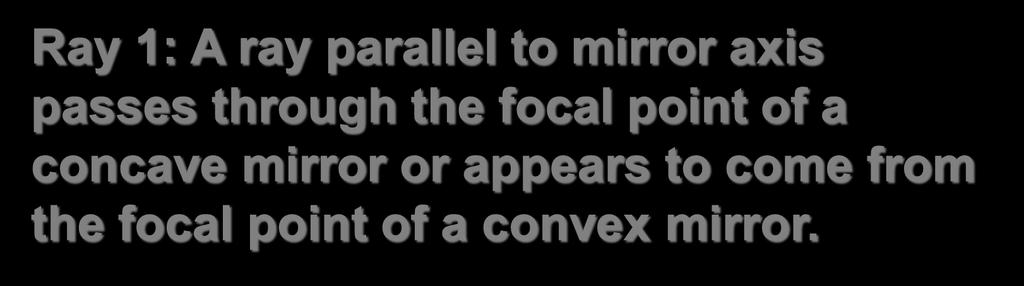 Image Construction: Ray 1: A ray parallel to mirror axis passes through the focal point of a concave mirror or