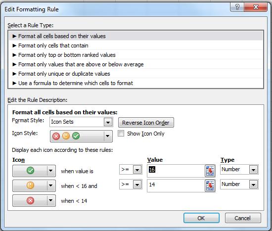 Conditional Formatting Icon Sets When editing the rules, be sure to change