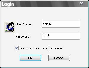 4.2 Login The default User Name & Password are listed below. User Name: admin Password: 1234 Check <Save user name and password> to save time from entering username and password every time CMS starts.