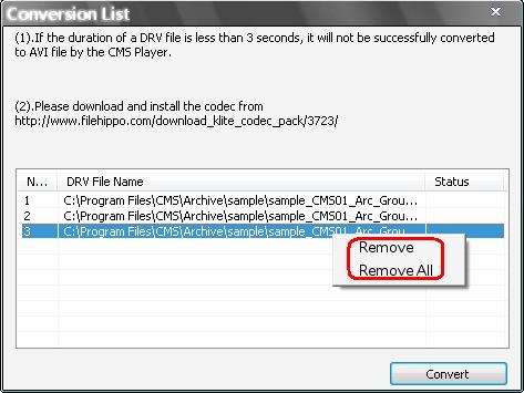 If users wish to remove any file from the conversion list, right click on the file and select <Remove> or <Remove All> to delete