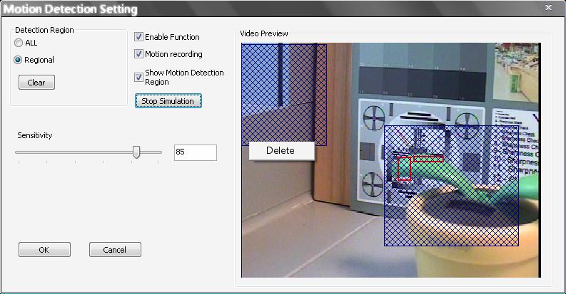 The motion detection setting window is shown as below.