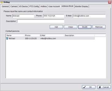 5. Configuration 5.6 Setting - Address Book *Address Book is only in IP CamSecure Pro/Pro Plus/Pro Mega.