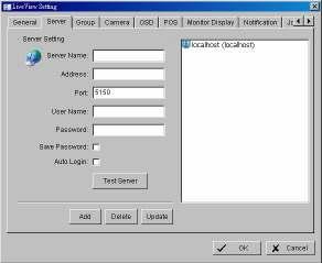 9. Remote Live Viewer 9.1.2 Server setting Server List Step 1: Enter the Server Name as preference. Step 2: Enter the Address, Port, User Name, Password to log in the server.
