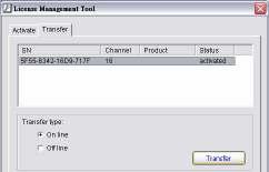 C. Resource Management Too 1.2.2 Transfer License Transfer On line Step 1: Open License Manager Tool. Step 2: Select Transfer Tab, and then check On line as Transfer type.